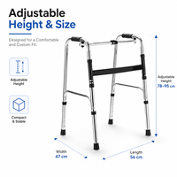 Déambulateur pliable léger pour personnes âgées et handicapées avec cadre en aluminium réglable en hauteur, capacité de 100 kg, pour les soins à domicile