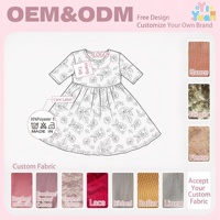 Robe à manches 3/4 pour filles, motif floral multi-imprimé, dessin animé, col rond, taille haute, pour les fêtes et le quotidien