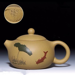 แนะนำกาน้ำชาจีนแบบดั้งเดิม<span class=keywords><strong>ทำ</strong></span>จากดินเผาอี้ซิงสีม่วง ลายปลาและดอกบัว - Product Image 2