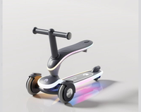 Trottinette moderne pour enfants avec corps en PP, roues en PU, hauteur réglable, lumières LED, siège inclus, frein arrière pour les enfants de 0 à 12 ans