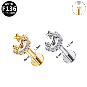 Clous d'oreille plaqués titane avec zircon et chaîne pour piercing du cartilage, bijoux de mode unisexe ASTM F136 - Product Image 5