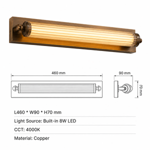 مصباح جداري نحاسي خطي بتصميم عتيق مع زجاج مضلع وإضاءة LED بسيطة لغرف النوم والحمامات - Product Image 4