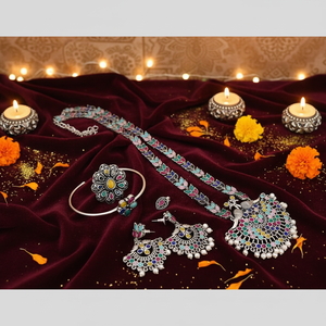 Oxidised Plated Fashion Jewelry Combo <b>Set</b> for Women with Necklace Earrings Bangles and Ring perfect for festive wear collection - Product Image 3