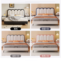 Lit double en cuir de style crème français rétro à dossier haut, design moderne et minimaliste pour chambre principale, lit pour enfants