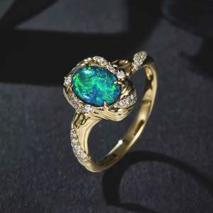 ブルーオパールスターリングシルバーリングブラックメッキオパールジュエリー (オーストラリア製) - Product Image 3