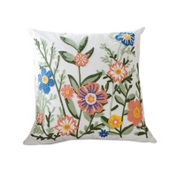 Taie d'oreiller en lin pastorale moderne brodé de fleurs de plantes fraîches coussin carré pour chevet baie vitrée salon canapé