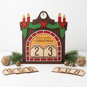 Calendrier de l'Avent en bois, décoration de table pour les fêtes, décoration réutilisable pour le compte à rebours de Noël - Product Image 1