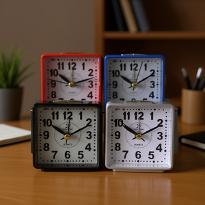 Desk <b>Clock</b> Quartz Alarm <b>Clock</b> Square Design <b>Silent</b> Movement Multi Color Options for Home Office Use - Product Image 3