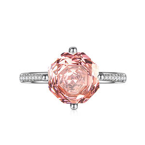 라이트 럭셔리 팔각형 밀레니엄 컷 링 상감 핑크 리튬 퍼플과 블루 지르코니아; 오픈 달콤한 패션 쥬얼리 - Product Image 5