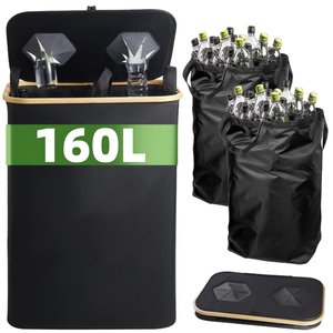 Conteneur à bouteilles de 160 L, Conteneur à bouteilles avec couvercle et 2 sacs de transport, Boîte de rangement pliable pour bouteilles vides - Product Image 1