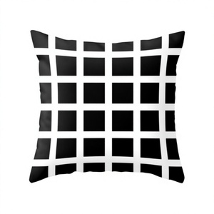 Funda de cojín decorativa minimalista con diseño geométrico, cuadrada, en blanco y negro, lavable, de algodón, estilo bohemio. - Product Image 1