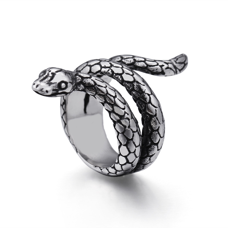 Two Tone 925 Sterling Silver Cobra Snake Head Open Ring - Adjustable Size 8.5-10.5 For Men & Women