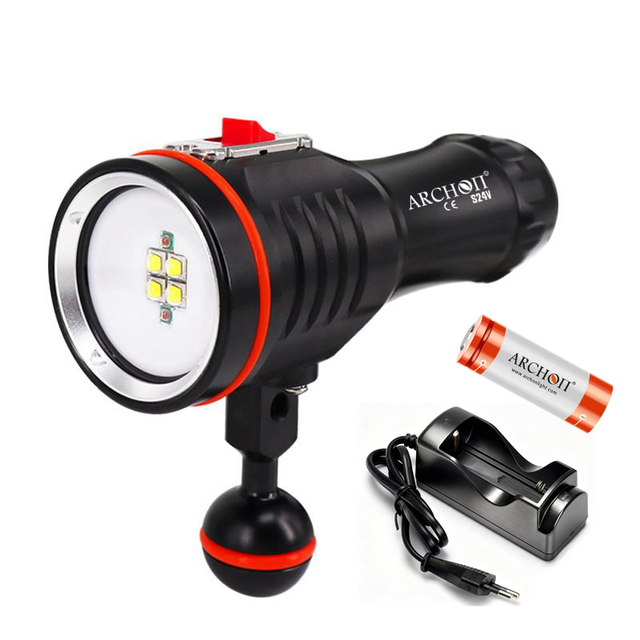ARCHON S24V Black Diving Light Red White CREE LEDs IPX-8 Waterproof Photography Flashlight Fill Light Portable Underwater Light