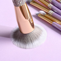 En Gros Magnifique Professionnel Cheveux Synthétiques 10 Pièces Violet Lilas Avec Diamant Pinceaux de Maquillage Fond de Teint et Anti-cernes