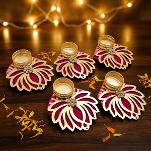 Handmade Metal Flower Candle Holders Pink <b>Gold</b> Traditional Diwali Home <b>Decor</b> Indoor Tabletop Living <b>Room</b> <b>Decor</b> - Product Image 3