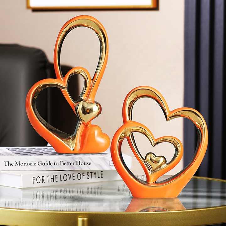 OEM HOT Sale Nordic Luxury Heart Shape Porcelain Home Decor Ornament Plated Gold Creative Ceramic Other Home Decoration
