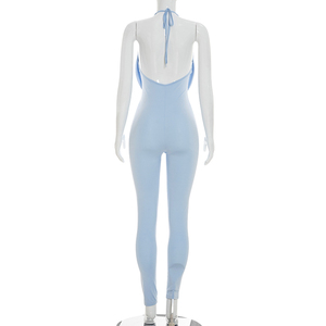 Viviblook D26JP151 Mono casual de una pieza sin mangas con cuello halter y espalda descubierta de color liso sexy para mujer - Colección de verano - Product Image 4