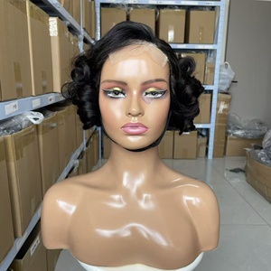 Peluca de Cabello Virgen con Encaje Frontal Estilo Africano, Largo Corto, Estilo Suelto, Encaje Transparente de Alta Definición, Sin Pegamento - Product Image 1