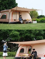Tente de camping imperméable quatre saisons à double couche, tapis de sol en PE épais et résistant à l'usure, deux chambres, hall d'entrée, ouverture rapide automatique
