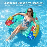 Chaise flottante gonflable pour piscine, transat aquatique pour adulte avec porte-gobelet, imprimé feuilles tropicales, pour piscine et fête sur la plage