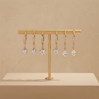 Boucles d'oreilles pendantes Huggie en acier inoxydable 316L, 3 styles (rond, cœur, poire) avec zircon, ton or, pavé, étanches, vendues à l'unité, idéales pour un cadeau
