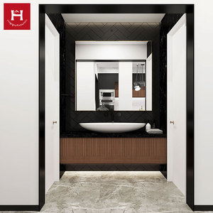 Hạnh Phúc nhà 2025 New Home sử dụng hiện đại màu đen phong cách đá cẩm thạch Top duy nhất bồn rửa nổi phòng tắm vanities tủ với gương để bán - Product Image 1