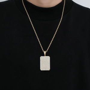 Full zirconium square pendant, European and American hip-hop <b>cross</b>-border jewelry necklace, men's copper inlaid round zircon, - Product Image 4