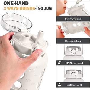 半加仑/<span class=keywords><strong>64</strong></span>盎司玻璃水瓶，带吸管和盖子时间标记提醒和硅胶套防漏和不含双酚a的瓶子 - Product Image 2