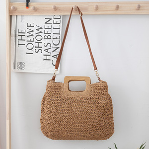 กระเป๋าโท้ทชายหาดแบบลำลองความจุขนาดใหญ่ทำด้วยมือกระเป๋าฟางถักสำหรับวันหยุดพักผ่อนพักผ่อนพักผ่อน - Product Image 3