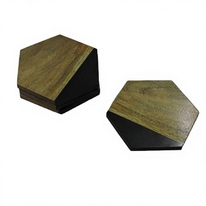 Ensemble de sous-verres de tasse à thé de forme octogonale en bois et résine faits à la main indiens vaisselle vaisselle utilisée meilleur tapis et tampons de table Design - Product Image 1