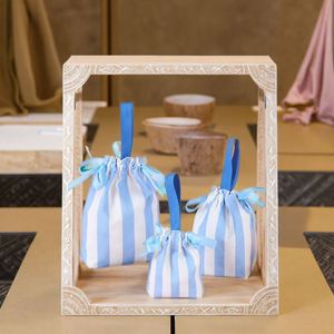 Striped Solid-Color Durable Multi-Color Drawstring Canvas <b>Gift</b> <b>Bags</b> for Wedding & Birthday and Festival - Product Image 2