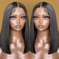 Perruque Bob Lace Frontale 13X4 Pas Chère, Coupe Droite, 100% Cheveux Humains Indiens Naturels et Tissages, Perruque Bob Brésilienne Non Traitée pour Femme