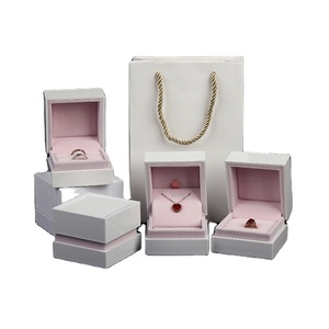 Luxury <b>White</b> Leather Paper Jewelry <b>Gift</b> <b>Box</b> for Ring Necklace Bangle Wedding and Valentine's Day Packaging - Product Image 1