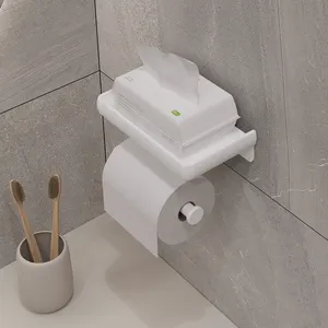 OEM/ODM rulo kağıt havlu tutucu raf ile alüminyum rulo peçete tutucu cep telefonu depolama raf ile Modern banyo için