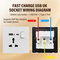 Prix de gros Royaume-Uni Kenya Afrique du Sud Émirats arabes unis Interrupteur mural 3 broches 16A 250V Multifonction USB Type-C Interrupteur d'éclairage Prise murale