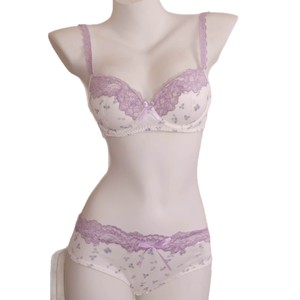 Ensemble de soutien-gorge floral violet pur et doux, délicat, bordé de dentelle, taille basse, avec nœud papillon, féminin et confortable - Product Image 5