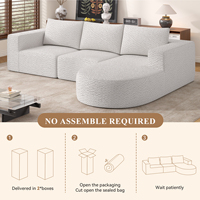 Cómodo Sofá Seccional Ovalado Convertible y Extensible, Tapizado en Lana Blanca y Sherpa, Esponja, No Requiere Montaje, Transpirable, Moderno, para Escuela