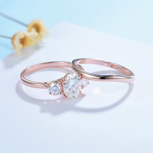 Kuololit HK 585 10K 14K Rose Gold <b>Set</b> <b>Rings</b> <b>Set</b> For Women 1.5CT Oval Moissanite Luxury <b>Ring</b> for Engagement Anniversary Wedding - Product Image 5