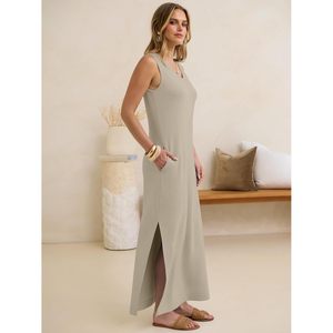 ชุดเดรสยาวทรงตรงคอวีแขนกุดสำหรับผู้หญิงใส่เที่ยวทะเลช่วงฤดูร้อน - Product Image 4
