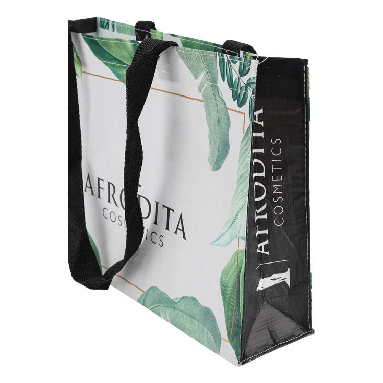 Custom printed waterproof reusable recycled rpet shopping bag with long handle