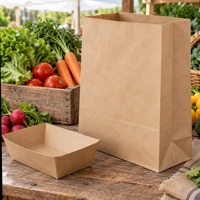 Sacs en papier kraft personnalisés imprimés SOS sans poignées pour le marché, emballage à soufflet latéral ouvert, vente en gros, approvisionnement B2B