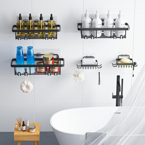 Étagère murale de salle de bain à 3 niveaux en métal avec crochets et support pour brosses à dents - Product Image 5