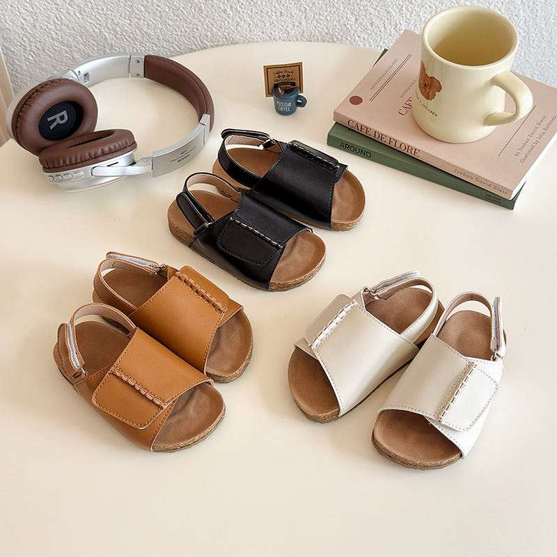 Girls' Open Toed Sandals 2025 New Summer Style Simple Casual Shoes for Little Girls Children's Flat Beach Shoes