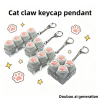 Paigo Silicone Cat-paw 4/9-key Colorful Squeeze Stress-relief Keycap Keyboard Keychain Transparent Base Metal Ring Soft Cute