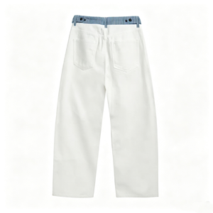 Pantalones Vaqueros Anchos de Corte Holgado con Cintura a Rayas en Contraste, Pantalones de Mezclilla Lavados Casuales - Product Image 2