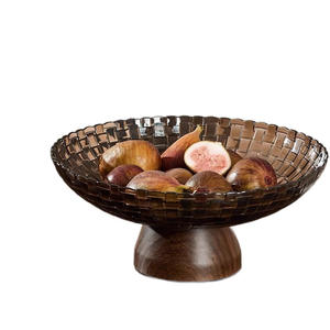 จานผลไม้สีเหลืองอำพัน จานขนมพลาสติกสำหรับห้องนั่งเล่น โต๊ะกาแฟ งานเลี้ยง ชามเสิร์ฟผลไม้อบแห้ง ดีไซน์หรูหรา - Product Image 3