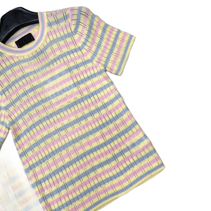 Camiseta de Manga Corta con Cuello Redondo y Tejido Acanalado a Rayas, Prenda de Punto Transpirable Informal para Uso Diario - Product Image 6