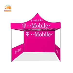 Kanopi Tenda Pop Up EZ Pink Tiongkok 10X10 dengan Kit Dinding Samping, Tenda Gazebo untuk Acara Iklan Pameran Dagang