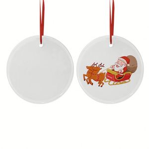 Sublimation White Round <b>Glass</b> <b>Ornament</b> Blanks Custom Christmas Tree Clear Crystal Pendants 90X3mm Hanging - Product Image 2