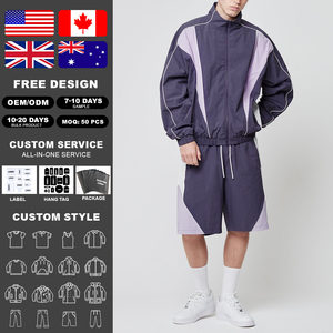 Conjunto Deportivo KIingSen OEM para Hombre, Primavera-Verano, 100% Nailon, Impermeable, Chaqueta y Pantalones Cortos Bordados, Cortavientos, para Correr - Product Image 2